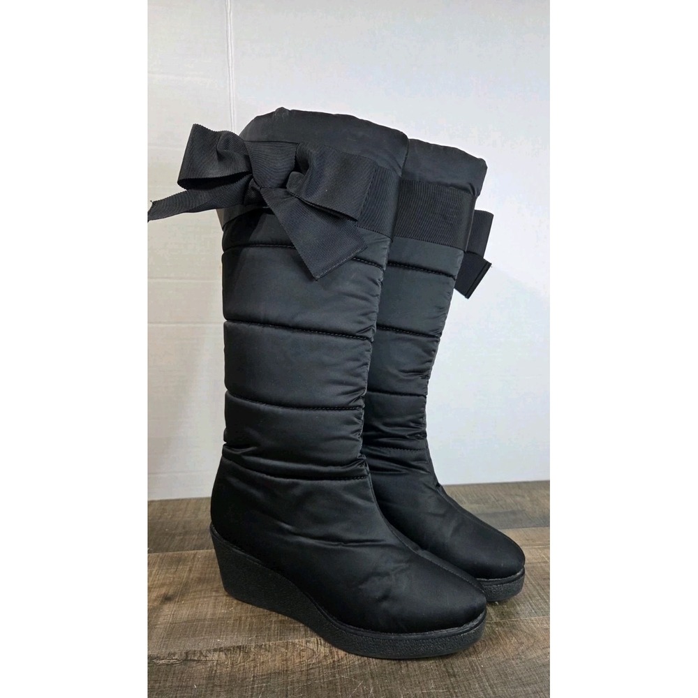 Kate Spade New York Womens Cagney Black Nylon Quilted Bow Wedge Boots 7M